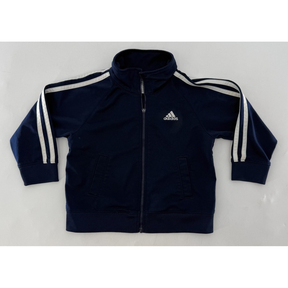 Adidas Jacket Full Zip Track Top Three Stripe Polyester Athletic Sports 3T Flaw